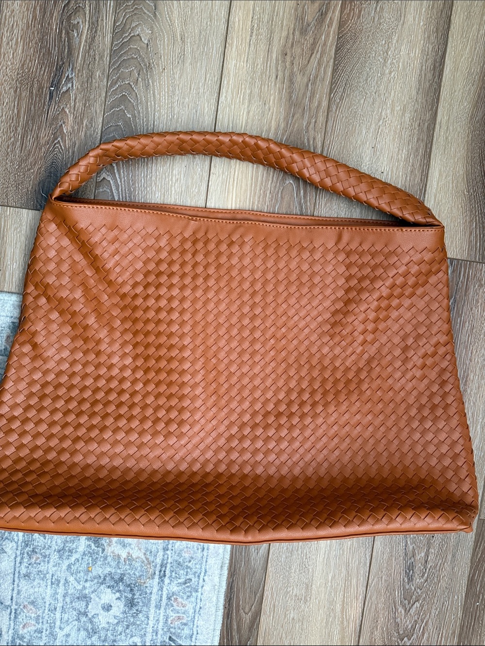 Vegan leather Woven Hobo Shoulder Bag - cognac brown - Picture 3 of 5